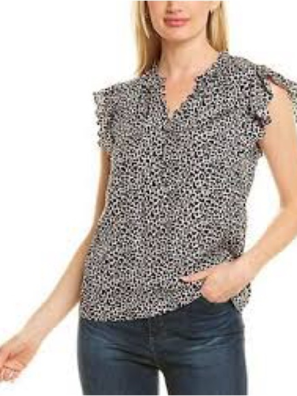 Rebecca Taylor Sleeveless Black and White Leopard Print V-Neck Women's Top